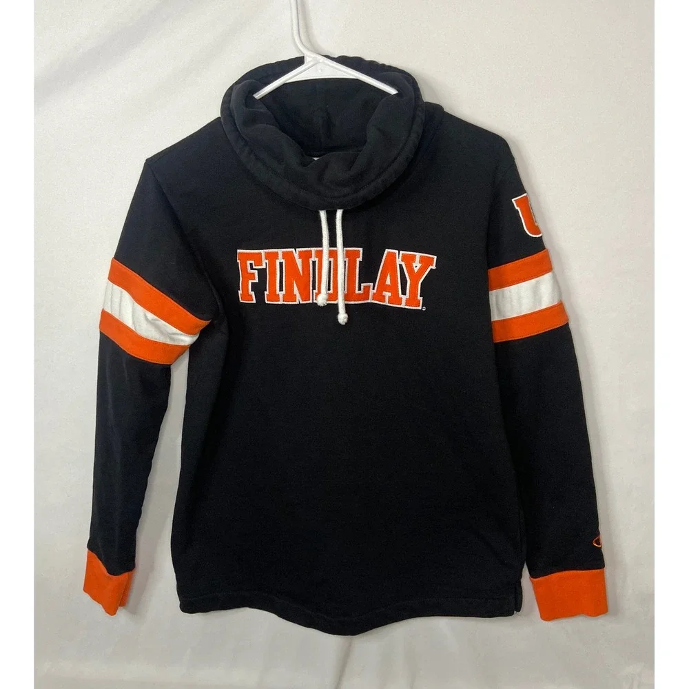 Champion‎ Finley Pullover Hoodie Black Orange White Stripe Size M
